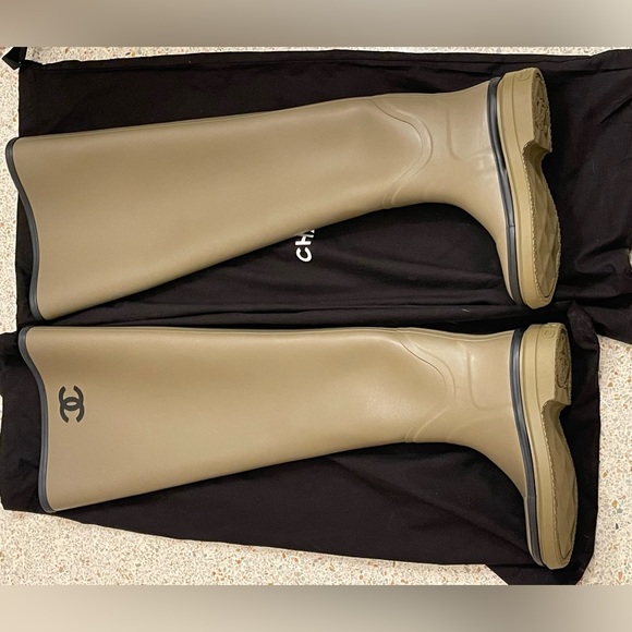Chanel 22K Pull On Rubber Rain Boots Thigh High - Picture 7 of 10